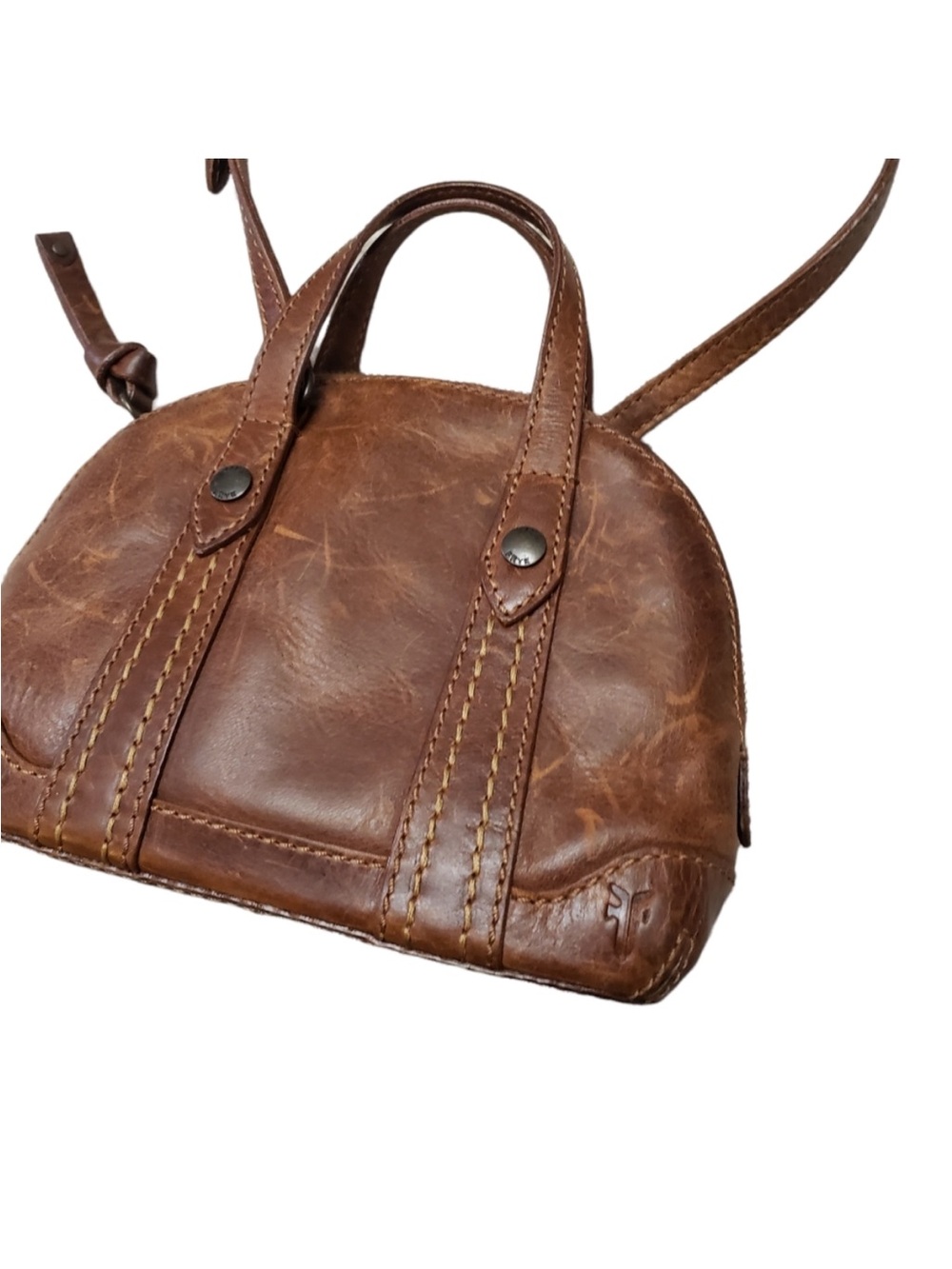 Frye Melissa Leather Domed Satchel Crossbody Mini Shoulder Bag Cognac Brown EUC - Picture 7 of 8